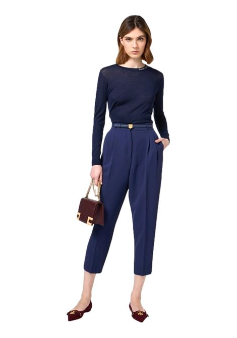 Crepe trousers with belt and embroidery ELISABETTA FRANCHI | Trousers | PA02846E2B75